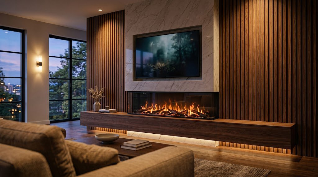 Designing a Feature Wall With an Electric Fireplace and Floating TV Unit