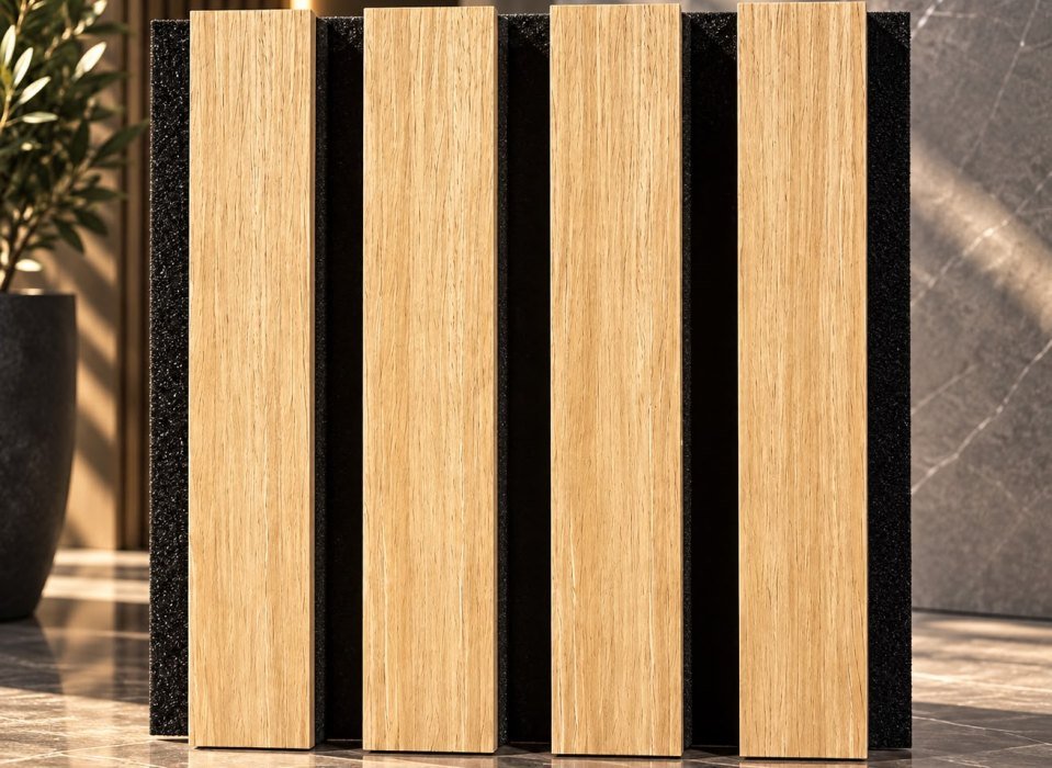 Oak timber-look acoustic slat panel