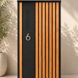 Wooden and black parcel letterbox