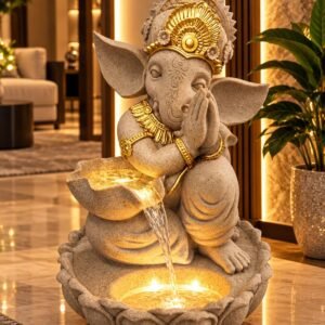 Divine Ganesh Ji Fountain – Sandstone – sandstone-look Ganesh Ji water fountain with golden details
