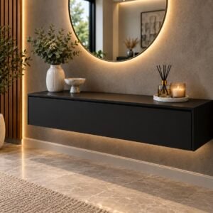 Floating Console – Black, Double Drawer