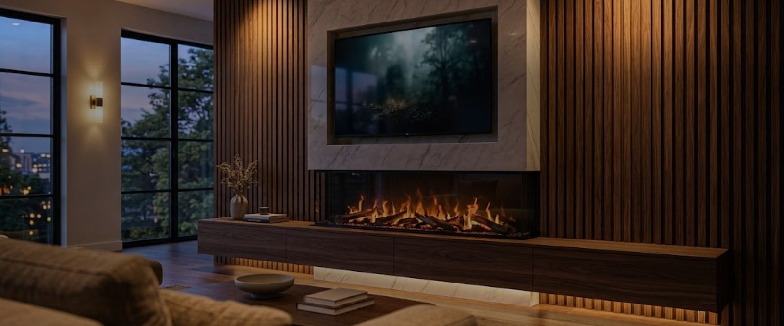 Electric fireplace feature wall by Nice Decors