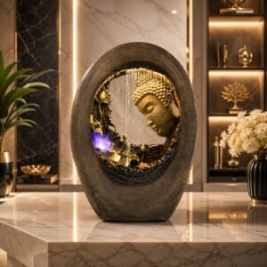 Mystic Oval Cascade – oval Buddha water feature with rain-curtain effect