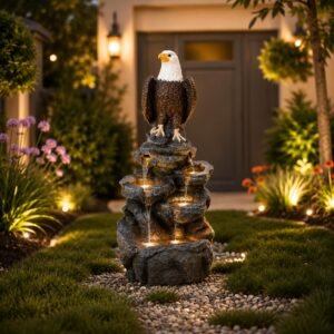 Regal Peak Fountain – eagle water fountain cascading through rock-look pools
