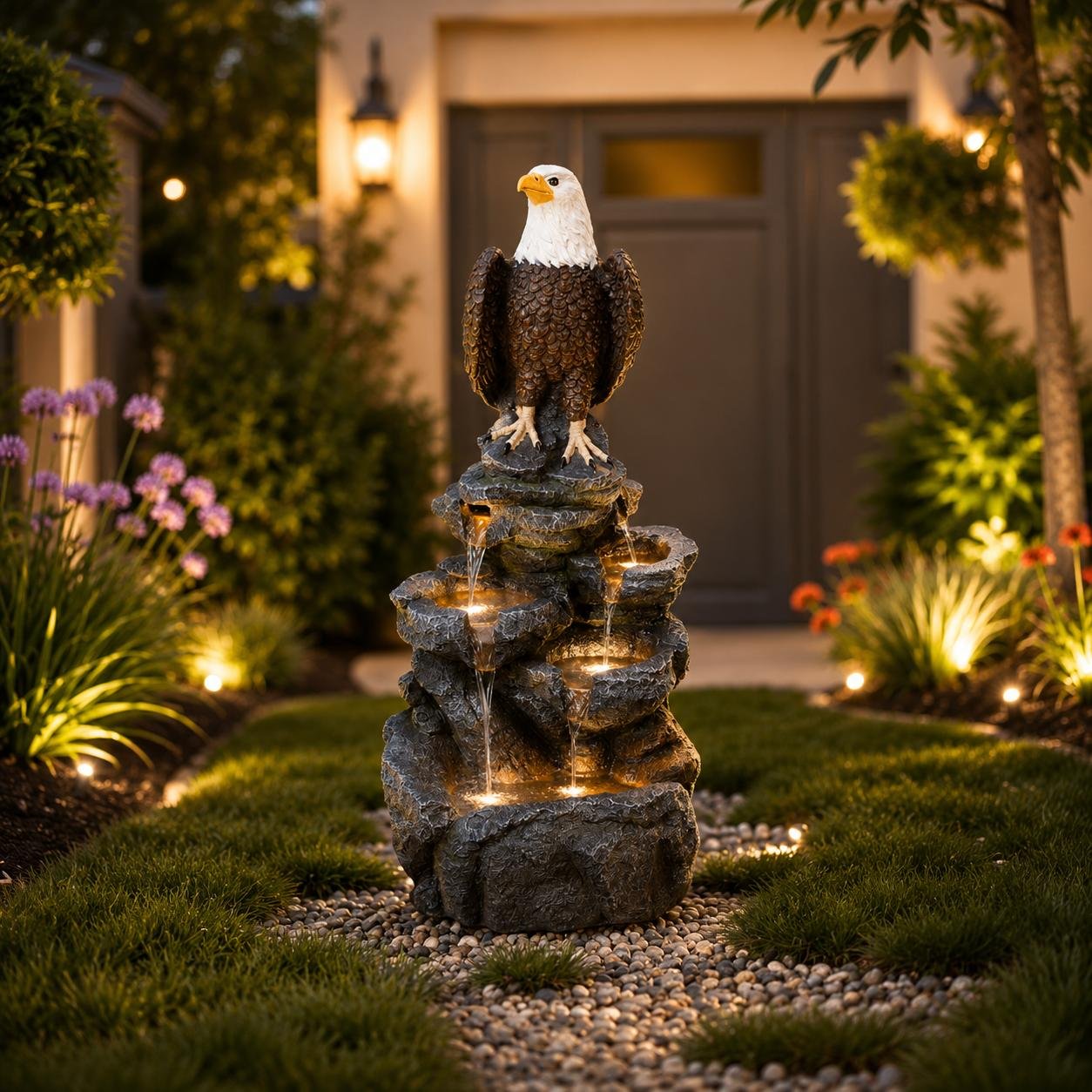 Regal Peak Fountain Regal Peak Fountain – eagle water fountain cascading through rock-look pools