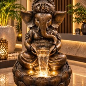 Royal Ganesh Ji Water Feature – antique bronze-look Ganesh Ji water feature with wide water sheet