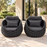 Royal Lounge – pair of charcoal rope-weave outdoor tub chairs