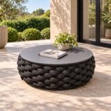 Royal Lounge – round charcoal rope-weave outdoor coffee table