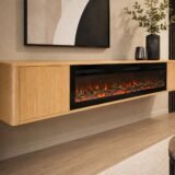 Floating TV Cabinet with 60" Electric Fireplace – Oak