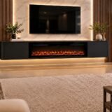 Floating TV Cabinet with 60" Electric Fireplace – Black
