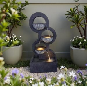Whispering Bowls Cascade – three-ring bowl cascade fountain with square basin